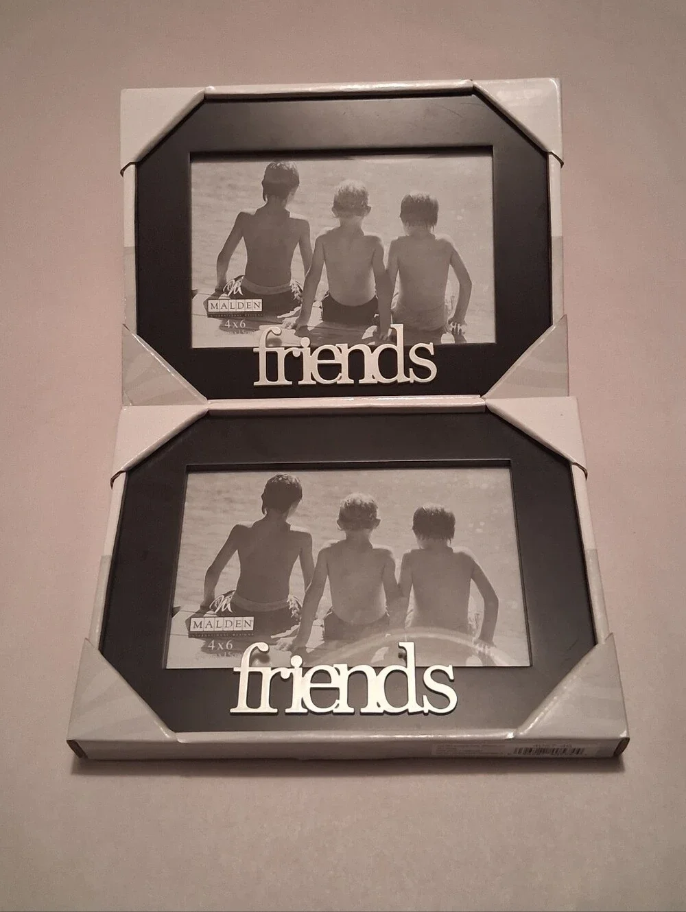 NEW Malden Black 4x6 Photo Frame with Silver 'friends' Accent - Set of Two